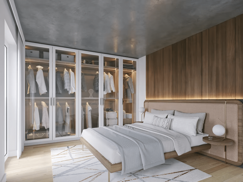 A Fitted Wardrobe next to a bed