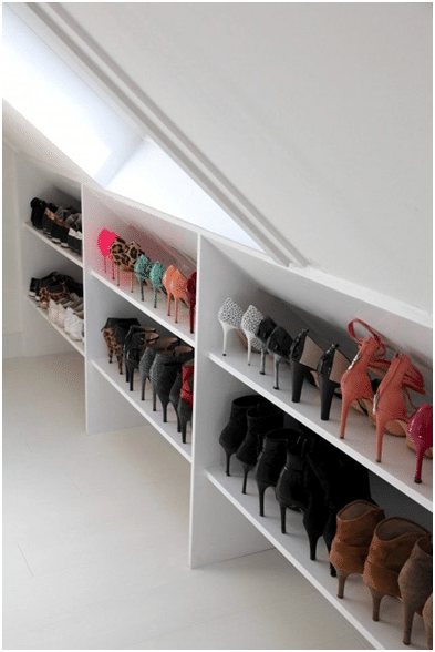 Loft wardrobe shoe rack in eaves