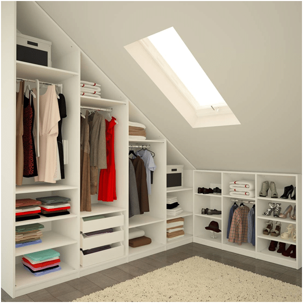 Loft walk-in wardrobe in eaves